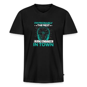 Ingénieur du son Ingénieur du son Casque - T-shirt encolure en V Premium bio Homme - noir - Devant - Nico (187cm)