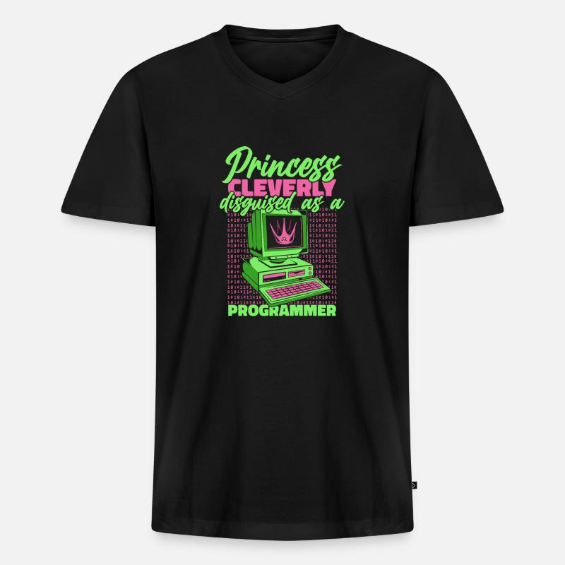 Développeur Coder Programmeur Princess - T-shirt encolure en V Premium bio Homme - noir