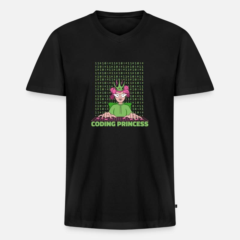 Développeur Coder Programmeur Princess - T-shirt encolure en V Premium bio Homme - noir