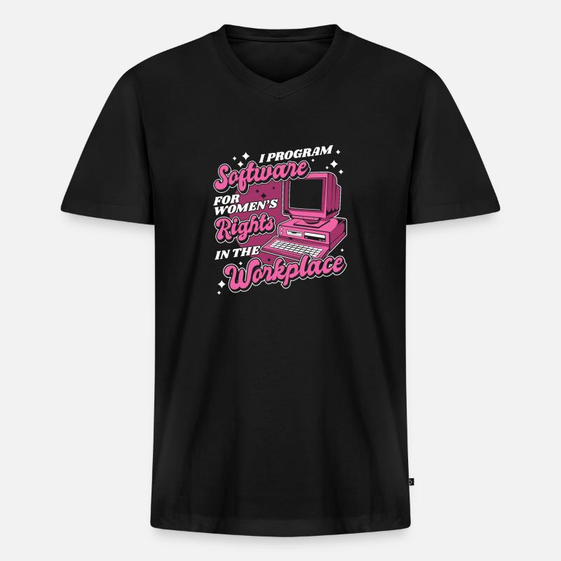 Entwickler Coder Programmierer Arbeitsplatz - Männer Premium Bio T-Shirt mit V-Ausschnitt - Schwarz