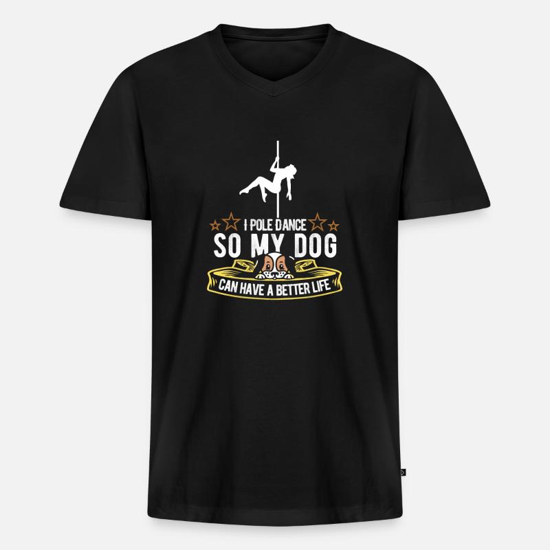 Pole Dancing Hund - Männer Premium Bio T-Shirt mit V-Ausschnitt - Schwarz