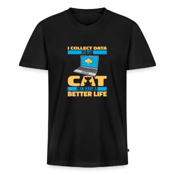 Data Science Data Analyst Cat - T-shirt encolure en V Premium bio Homme - noir - Devant - Nico (187cm)