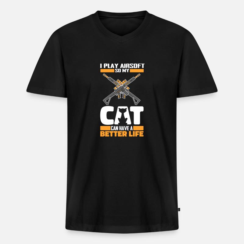 Airsoft Katze - Männer Premium Bio T-Shirt mit V-Ausschnitt - Schwarz