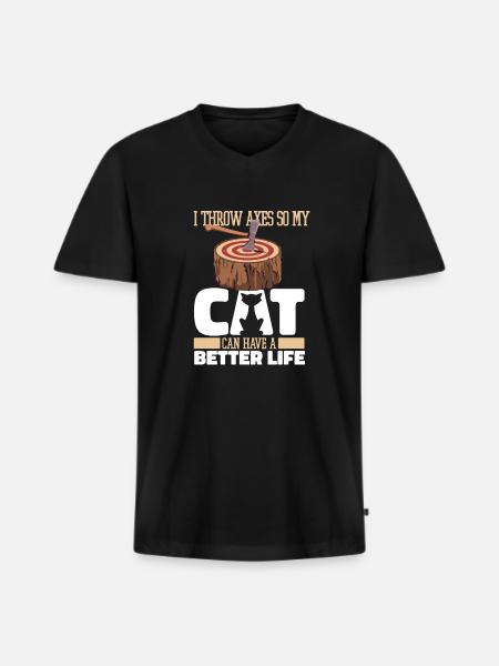 Axtwerfen Axtwerfer Katze - Männer Premium Bio T-Shirt mit V-Ausschnitt - Schwarz