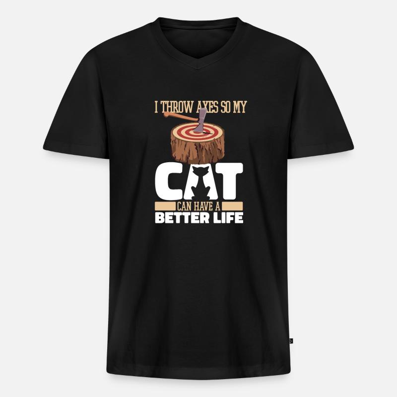 Axtwerfen Axtwerfer Katze - Männer Premium Bio T-Shirt mit V-Ausschnitt - Schwarz