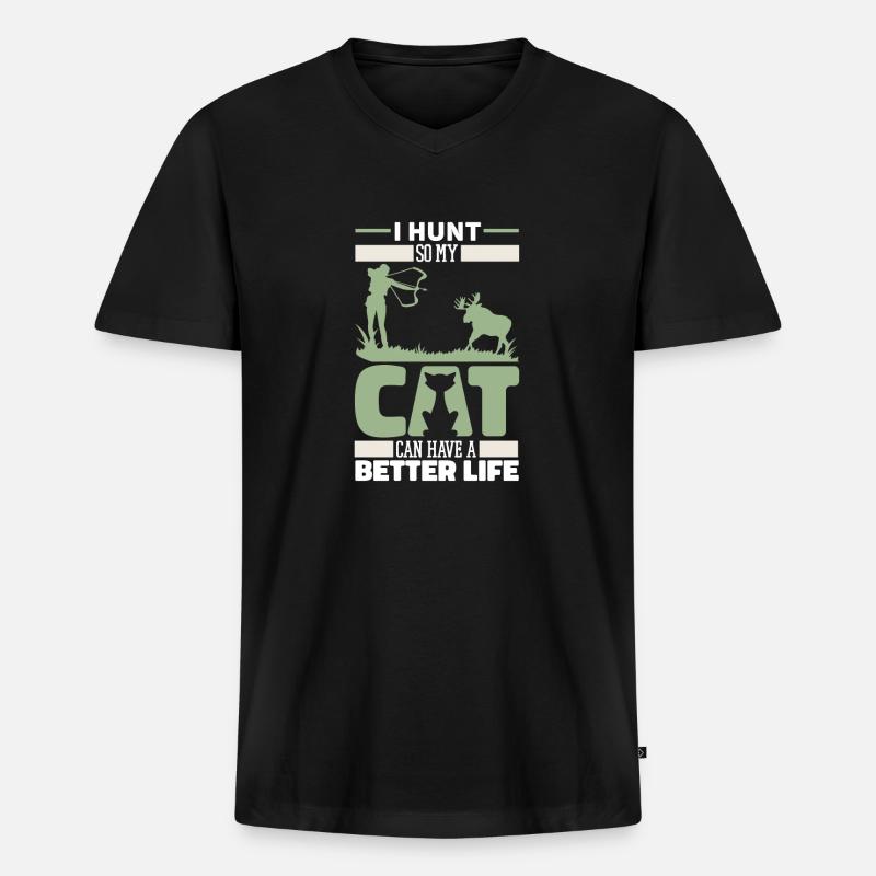 Bogenjagd Bogenjäger Katze - Männer Premium Bio T-Shirt mit V-Ausschnitt - Schwarz