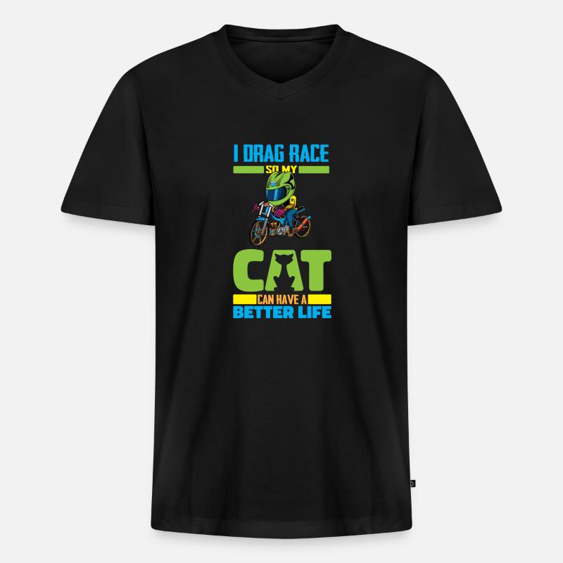 Dragster Drag Race Katze - Männer Premium Bio T-Shirt mit V-Ausschnitt - Schwarz