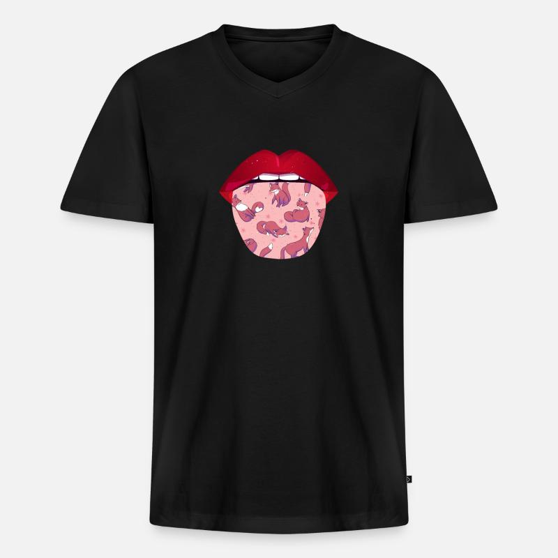 Fuchs Lippen - Männer Premium Bio T-Shirt mit V-Ausschnitt - Schwarz