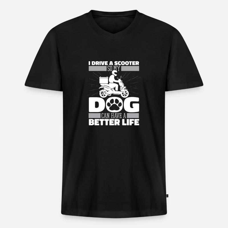Motorroller Hund - Männer Premium Bio T-Shirt mit V-Ausschnitt - Schwarz