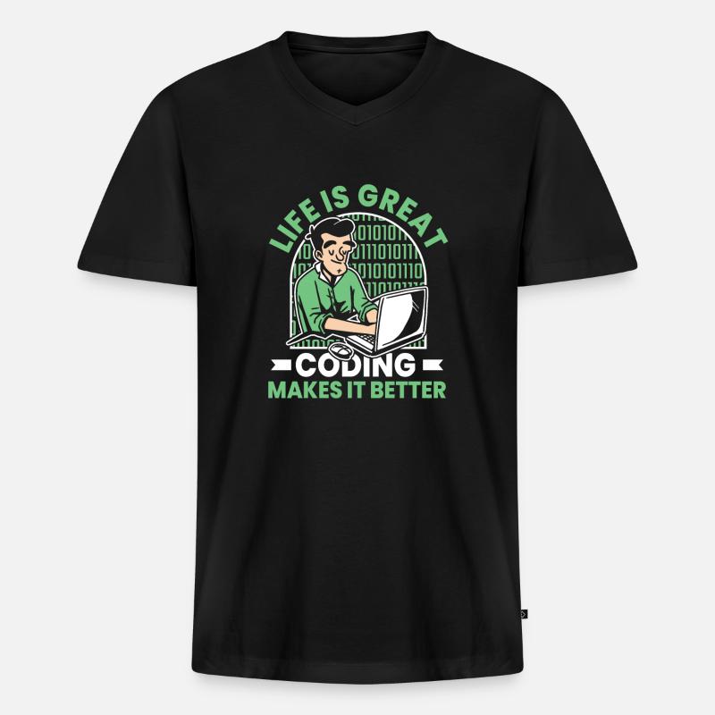 Entwickler Coder Programmierer Lustig - Männer Premium Bio T-Shirt mit V-Ausschnitt - Schwarz