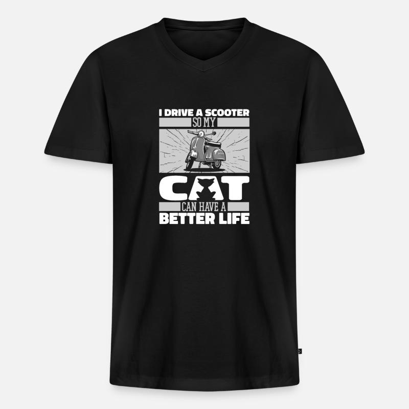 Motorroller Katze - Männer Premium Bio T-Shirt mit V-Ausschnitt - Schwarz