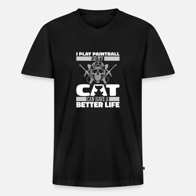 Paintball Katze - Männer Premium Bio T-Shirt mit V-Ausschnitt - Schwarz