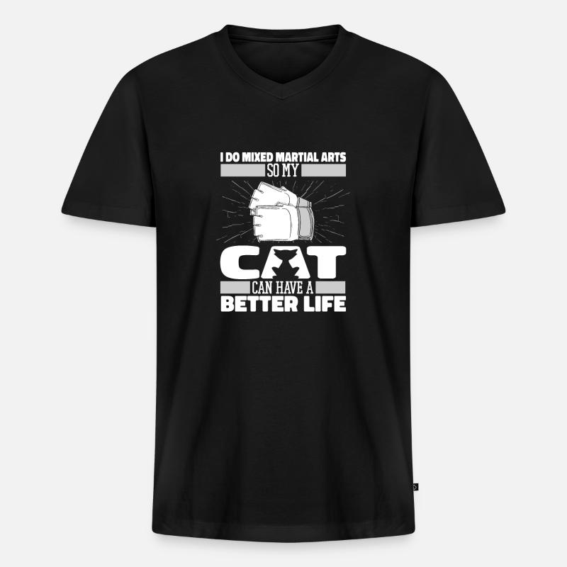 Mixed Martial Arts Katze - Männer Premium Bio T-Shirt mit V-Ausschnitt - Schwarz