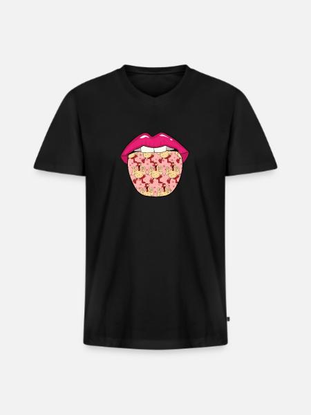 Rooster Gockel Tongue - Men's Premium Organic T-shirt with V-neck - black
