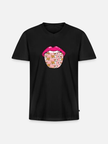Langue de Bull Terrier - T-shirt encolure en V Premium bio Homme - noir