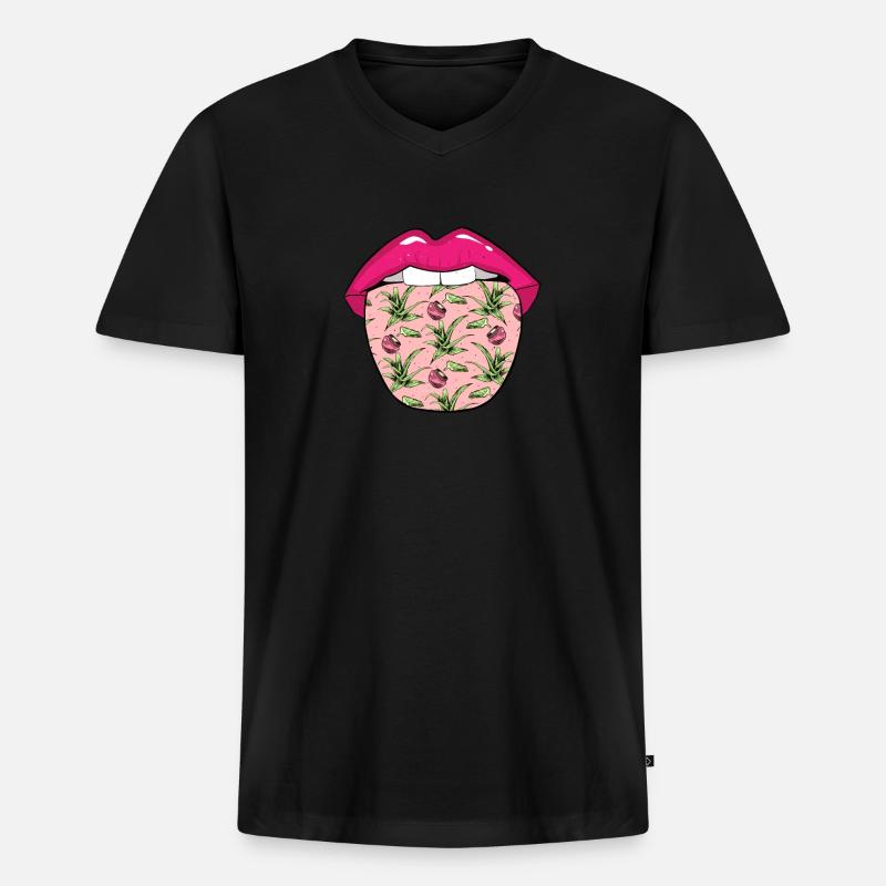 Aloe Vera Zunge - Männer Premium Bio T-Shirt mit V-Ausschnitt - Schwarz
