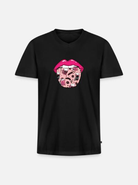 Drinking alcohol Drinking Tongue - Men's Premium Organic T-shirt with V-neck - black