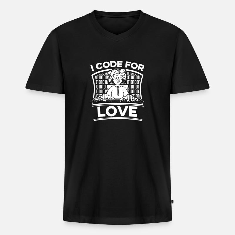 Développeur Coder Programmeur Love - T-shirt encolure en V Premium bio Homme - noir