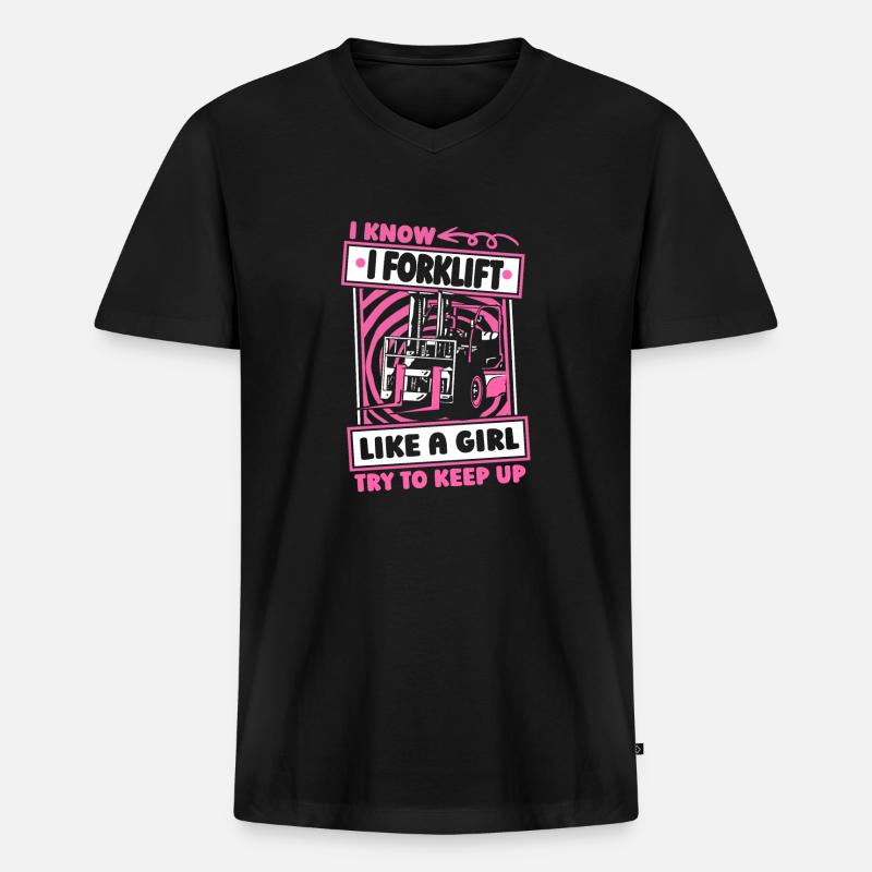 Gabelstapler Staplerfahrer Mädchen - Männer Premium Bio T-Shirt mit V-Ausschnitt - Schwarz