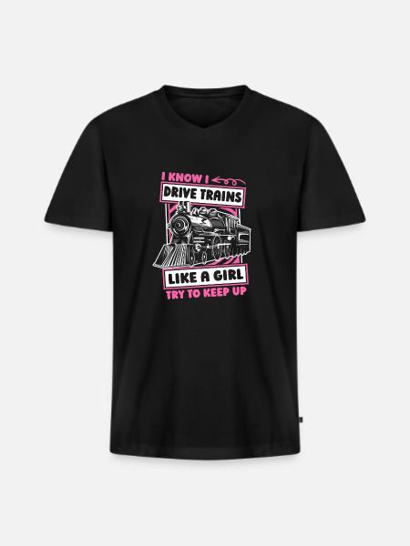 Train driver girl train driver - Men's Premium Organic T-shirt with V-neck - black