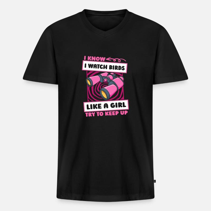 Vogelbeobachter Mädchen - Männer Premium Bio T-Shirt mit V-Ausschnitt - Schwarz