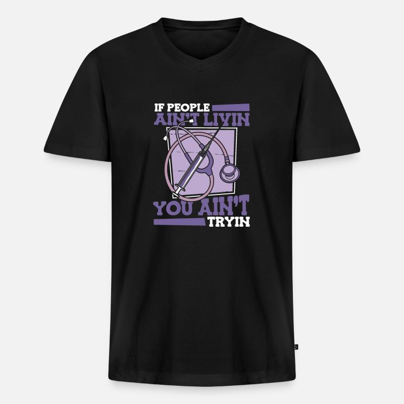 Krankenschwester Stethoskop - Männer Premium Bio T-Shirt mit V-Ausschnitt - Schwarz