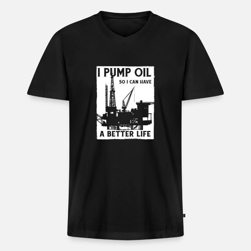 Ölfeld Bohrinsel Pumpe - Männer Premium Bio T-Shirt mit V-Ausschnitt - Schwarz