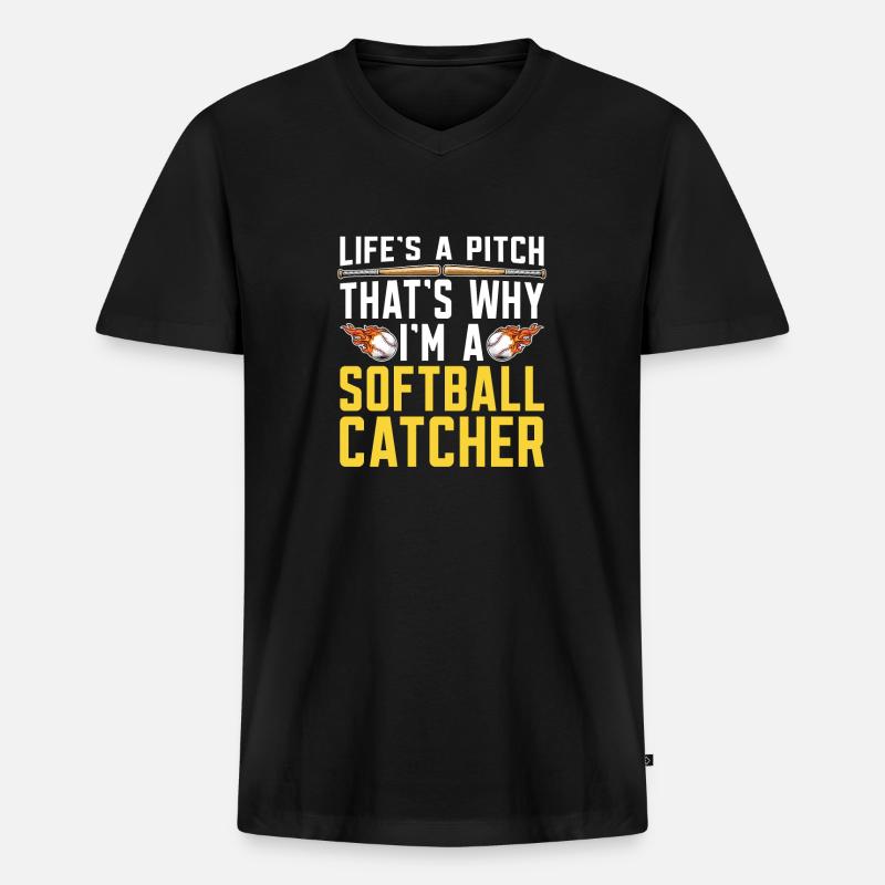 Softball Fänger - Männer Premium Bio T-Shirt mit V-Ausschnitt - Schwarz