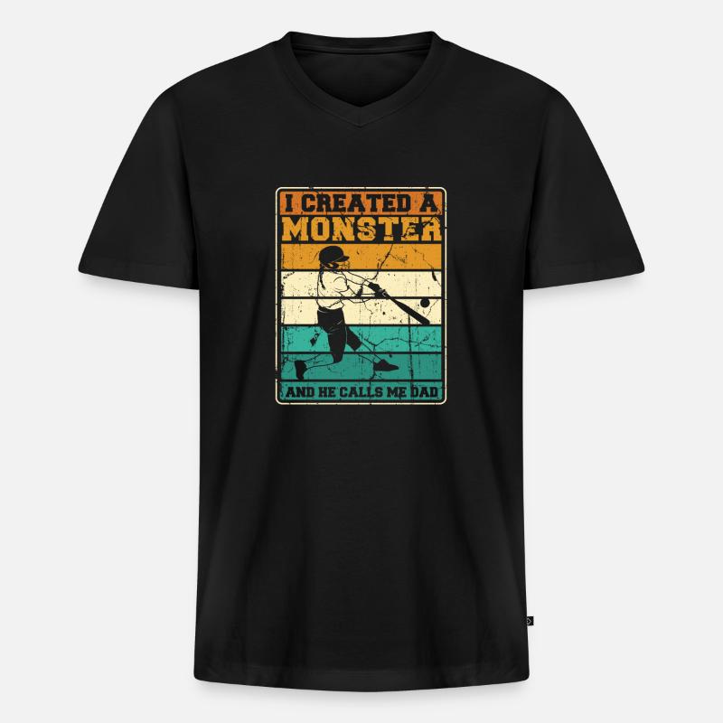 Softball Vati - Männer Premium Bio T-Shirt mit V-Ausschnitt - Schwarz