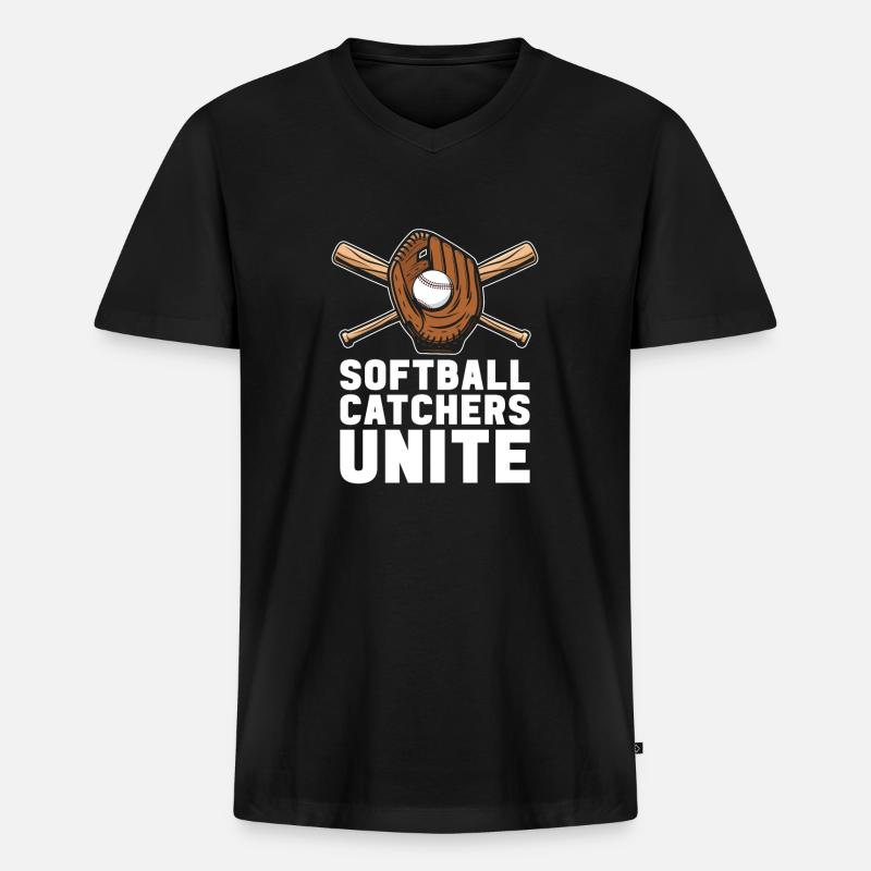 Softball Fänger - Männer Premium Bio T-Shirt mit V-Ausschnitt - Schwarz