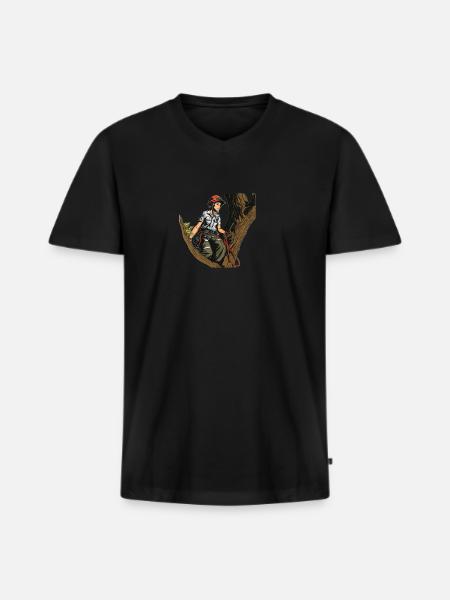 Baumpfleger Baumkletterer Arborist Baumklettern - Männer Premium Bio T-Shirt mit V-Ausschnitt - Schwarz