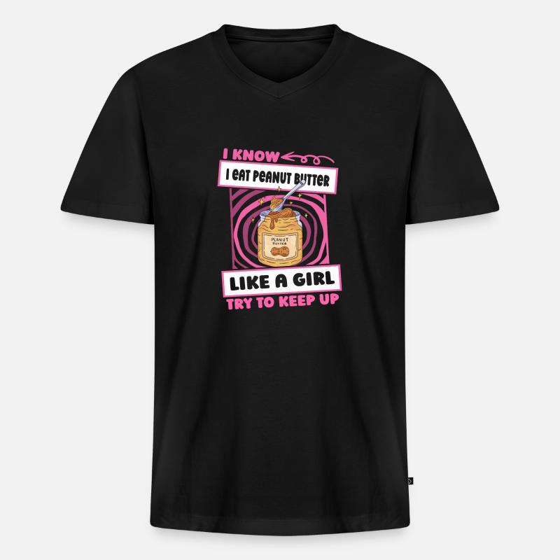 Erdnussbutter Mädchen - Männer Premium Bio T-Shirt mit V-Ausschnitt - Schwarz