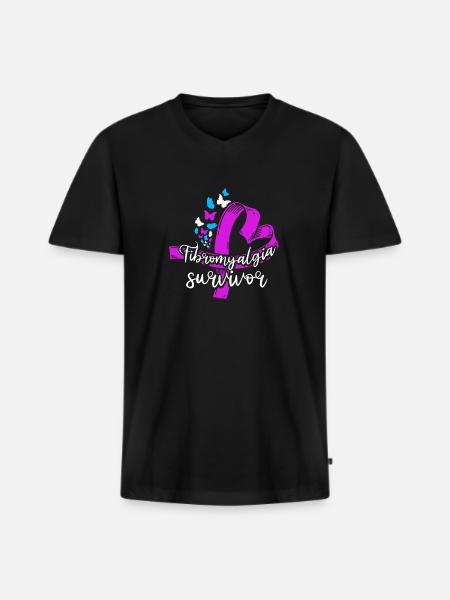 Fibromyalgie rhumatisme papillon - T-shirt encolure en V Premium bio Homme - noir