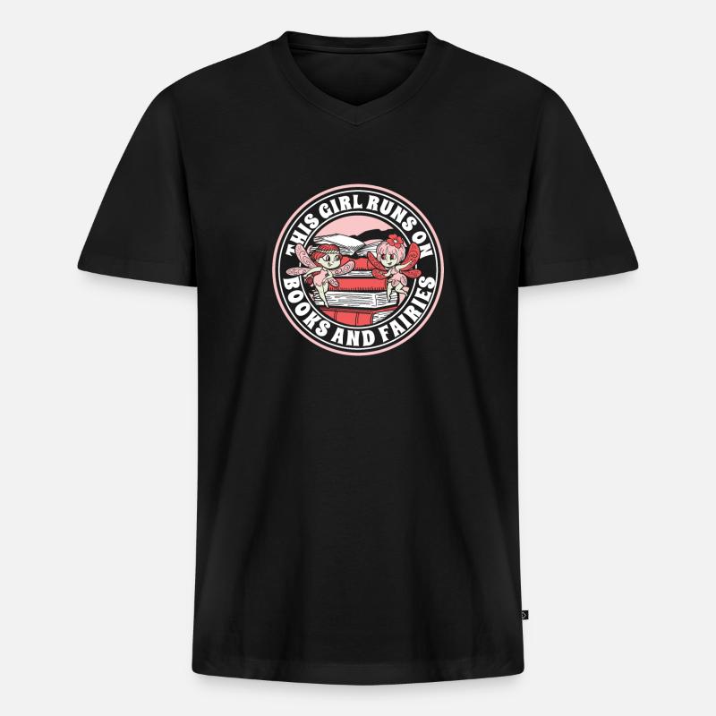 Buch Leseratte Bücherwurm Buchfee - Männer Premium Bio T-Shirt mit V-Ausschnitt - Schwarz