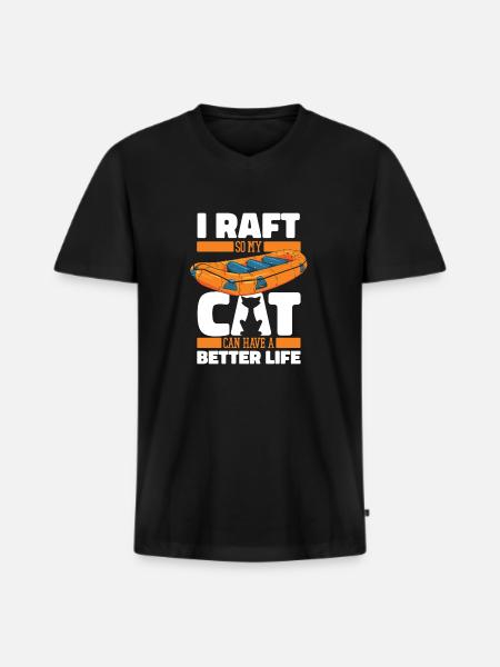 Rafting Cat - Men's Premium Organic T-shirt with V-neck - black
