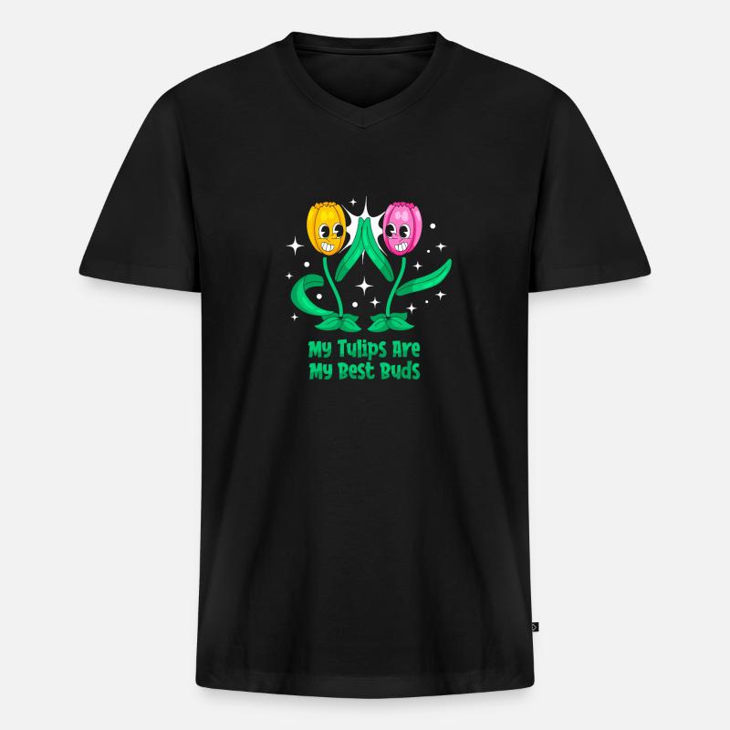 Tulpen Niedlich - Männer Premium Bio T-Shirt mit V-Ausschnitt - Schwarz