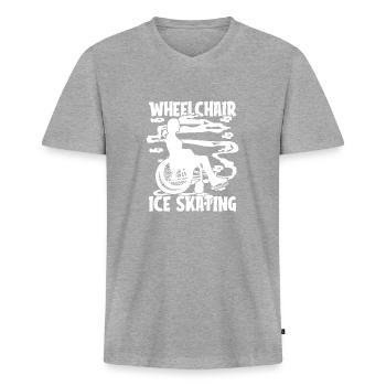 Schlittschuhlaufen Rollstuhl - Männer Premium Bio T-Shirt mit V-Ausschnitt - Grau meliert - Vorne