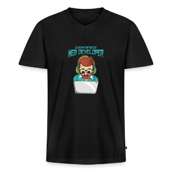 Développeur Web Développeur Web certifié - T-shirt encolure en V Premium bio Homme - noir - Devant - Nico (187cm)