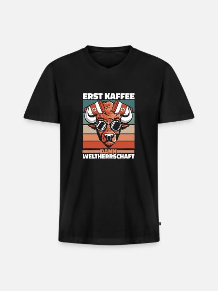 Bison Büffel Kaffee - Männer Premium Bio T-Shirt mit V-Ausschnitt - Schwarz