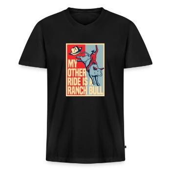Rodeo Cowboy Stier Ranch Cowboy - Männer Premium Bio T-Shirt mit V-Ausschnitt - Schwarz - Vorne - Nico (187cm)