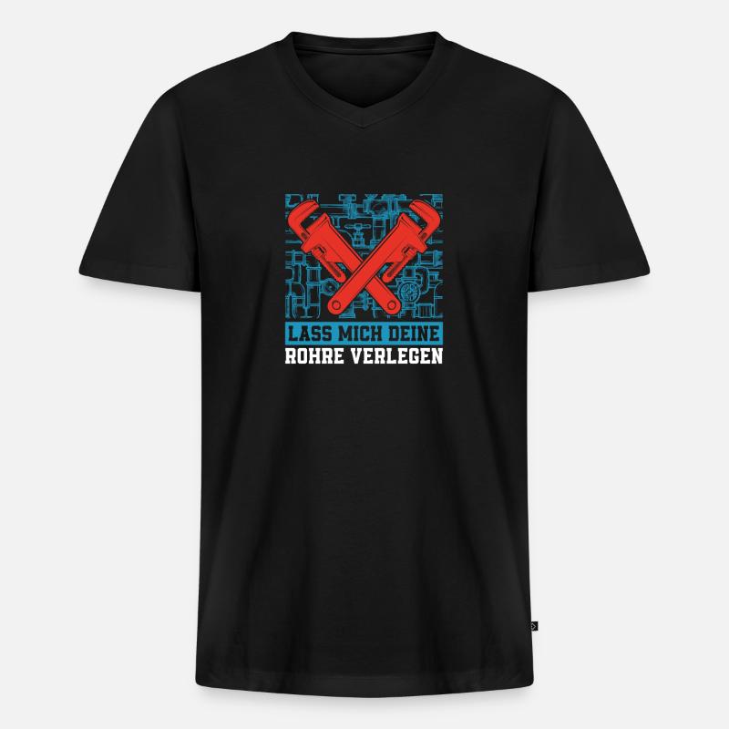 Rohrleitungsbauer Komisch - Männer Premium Bio T-Shirt mit V-Ausschnitt - Schwarz