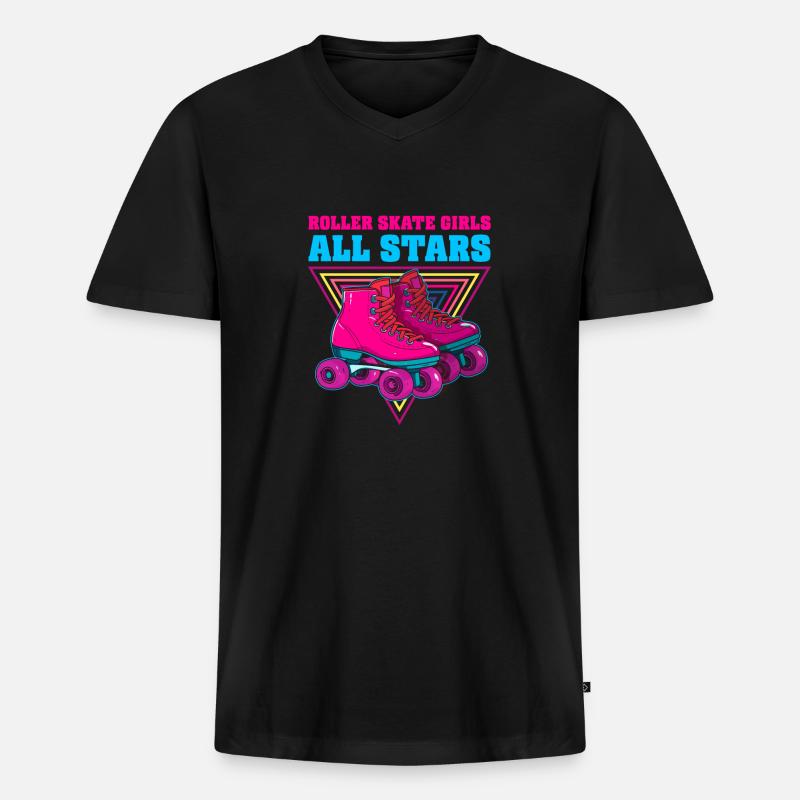 Rollschuhe Rollschuhlaufen Mädchen - Männer Premium Bio T-Shirt mit V-Ausschnitt - Schwarz