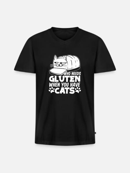 Gluten Free Cat - Men's Premium Organic T-shirt with V-neck - black