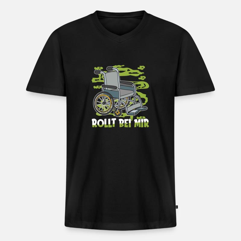Rollstuhl Rollstuhlfahrer - Männer Premium Bio T-Shirt mit V-Ausschnitt - Schwarz