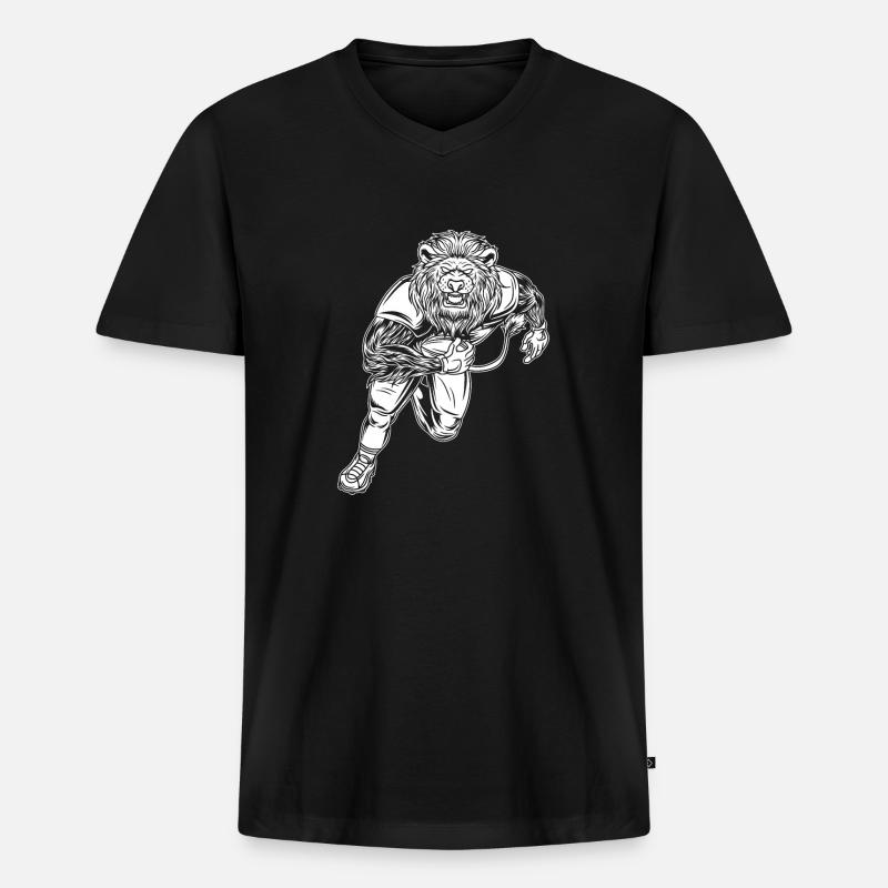 Rugby Löwe - Männer Premium Bio T-Shirt mit V-Ausschnitt - Schwarz