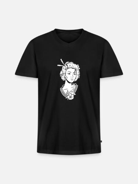 Geisha Flowers - Men's Premium Organic T-shirt with V-neck - black