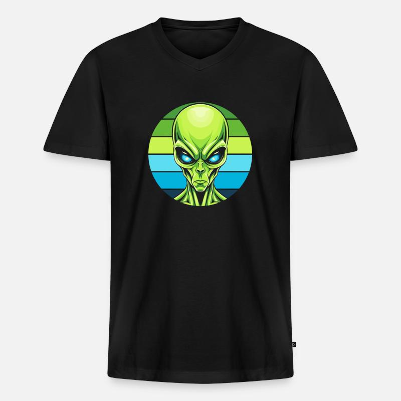 Alien Außerirdischer - Männer Premium Bio T-Shirt mit V-Ausschnitt - Schwarz
