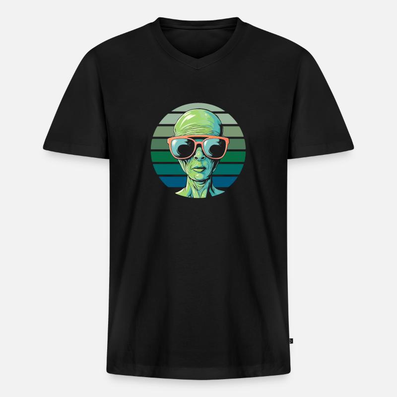 Alien Außerirdischer - Männer Premium Bio T-Shirt mit V-Ausschnitt - Schwarz