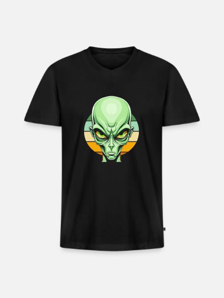 Alien Außerirdischer - Männer Premium Bio T-Shirt mit V-Ausschnitt - Schwarz