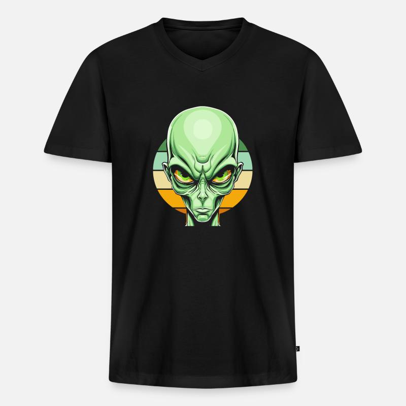 Alien Außerirdischer - Männer Premium Bio T-Shirt mit V-Ausschnitt - Schwarz